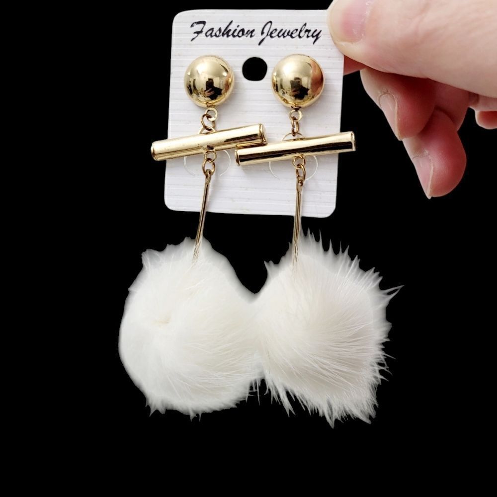 2/$20 Brand New Gold Tone White Furry Earrings